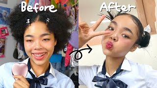 GRWM Before Koera School 👧🏽 Everything about my hair 🇰🇷✦Hair styling✦
