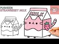 How to draw pusheen cat  strawberry milk carton  cute easy step by step drawing tutorial