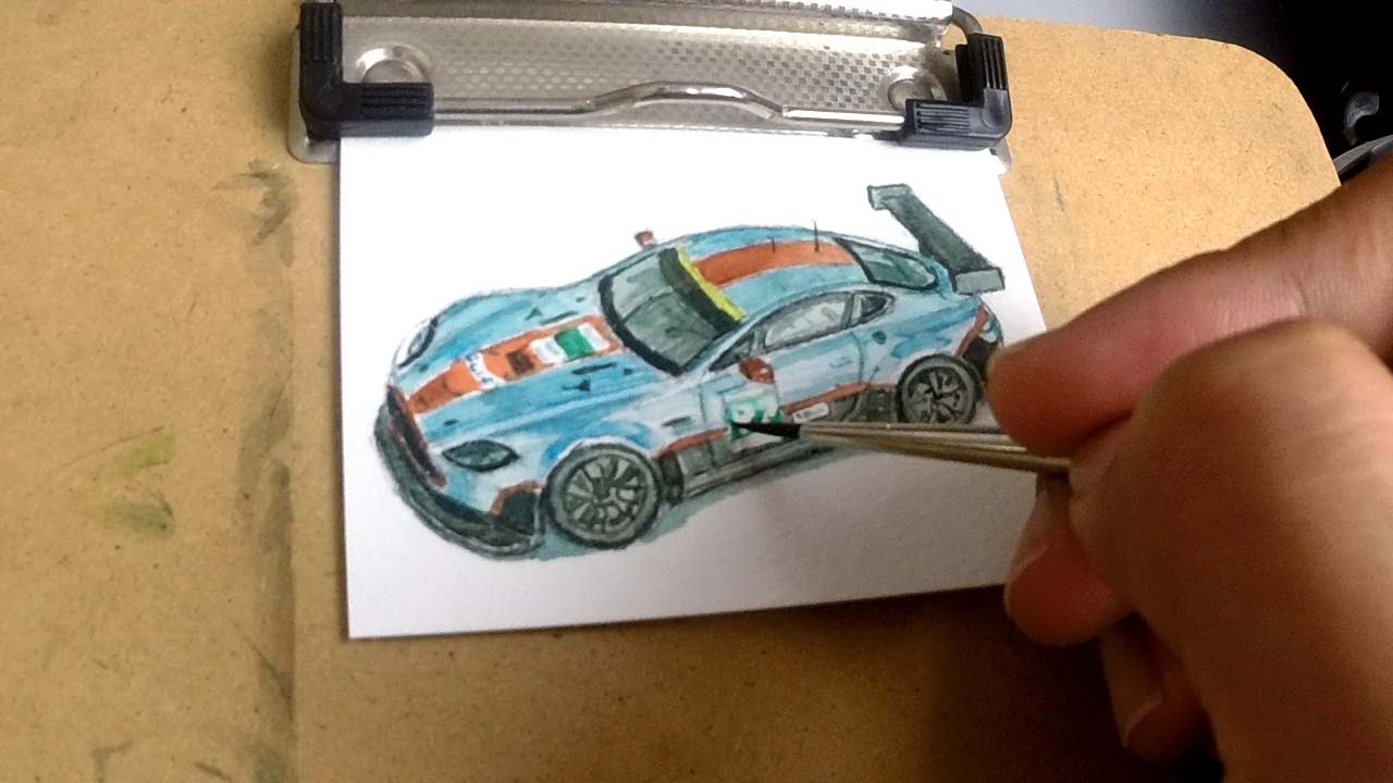レーシングカー アートパネル 額縁入り水彩画 今日の水彩画 「車・レーシングカー」 ミニ水彩紙に描きました