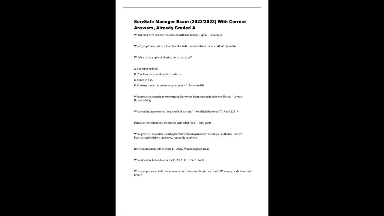 SERVSAFE MANAGER EXAM 2025/2025 WITH CORRECT ANSWERS ALREADY GRADED A