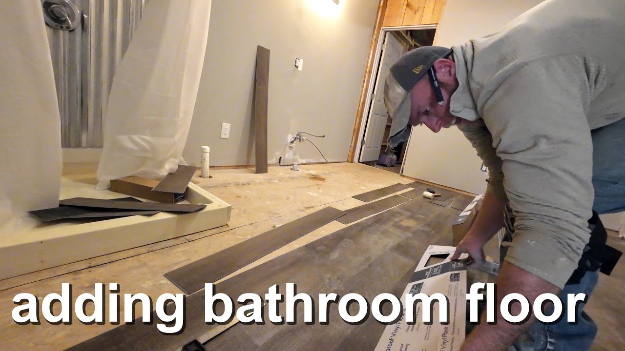 Adding Flooring To Bathroom | Building Our Own DIY Tiny Home