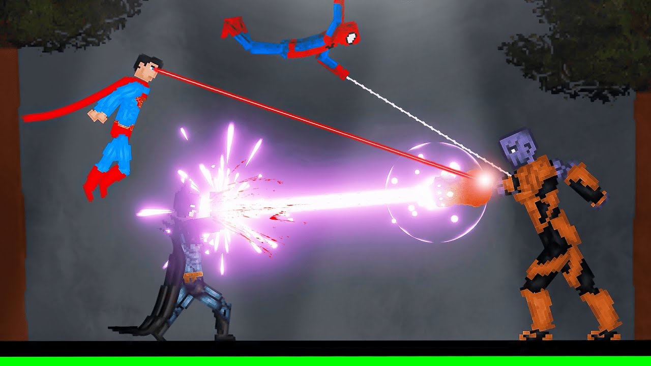 Spider-Man Superman and Batman vs Thanos Epic Fights on Acid Sea in People Playground