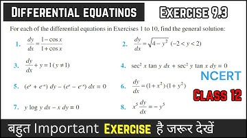differential equation ex 9.3 | variable seperable method | class 12 | chapter 9 | cbse | up | icse |