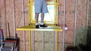 Barn elevator/lift. Just a little contraption my father in law built in his barn, he uses it to store stuff such as lawn equiment in the loft above the barn.