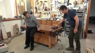 Scott Grove demonstrates the Jack Bench and visits with Charlie Kocourek, designer of this great adjustable and mobile work bench