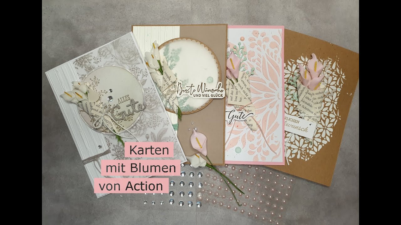 Karten mit Blumen und Vellum von Action mit Strukturpaste und Stempeln ...