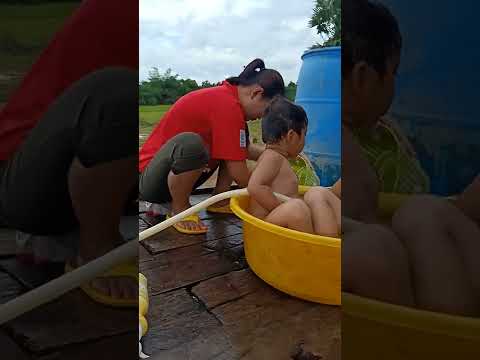 Funny Cute Baby Bath Time With Mother at Rural Area #rurallifevlog(4)