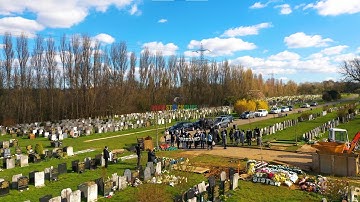 CEMETERY DRONE STOCK FOOTAGE (4K). EUROPEAN CEMETERY AERIALS, LONDON. UK
