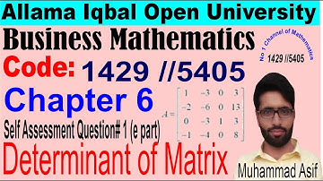 AIOU Business Mathematics chapter 6/ self assessment question 1(e part) Determinant & inverse/ asif