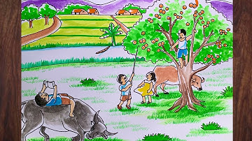 Vẽ Tranh ĐỀ TÀI PHONG CẢNH QUÊ HƯƠNG | how to draw scenery #vetranhphongcanh #vetranh