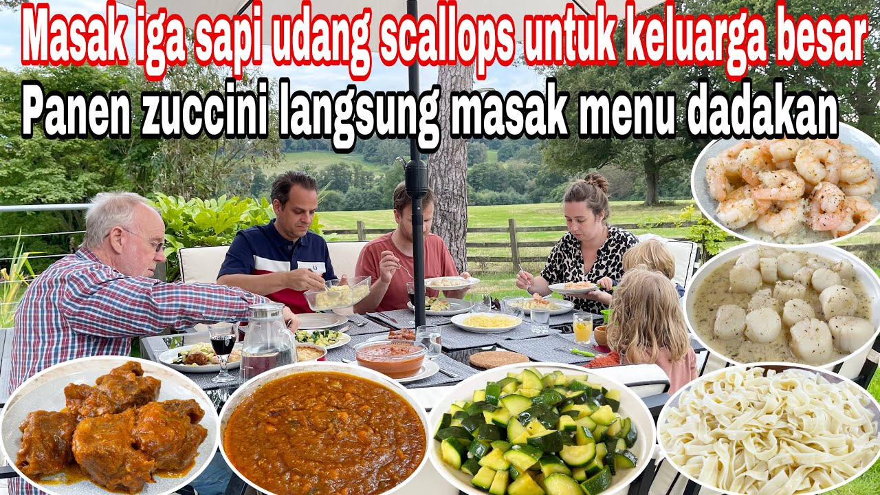 MASAK IGA SAPI UDANG SCALLOPS UNTUK KELUARGA BESAR || PANEN ZUCCINI LANGSUNG MASAK MENU DADAKAN