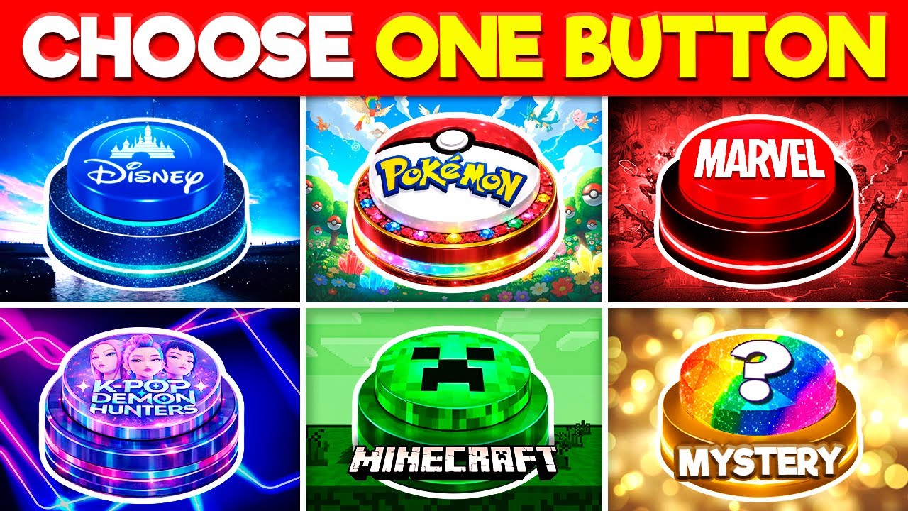 Choose One Button: 🏰 Disney, ⚡ Pokémon, 🦸 Marvel, 🎤 KPOP Demon Hunters, ⛏️ Minecraft, or ❓ Mystery