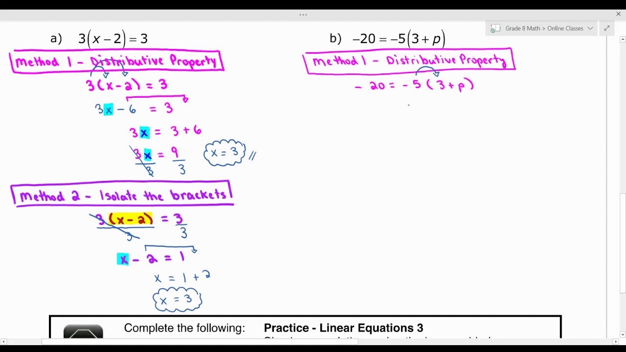 Grade 8 Review - Linear Equations 3 - YouTube