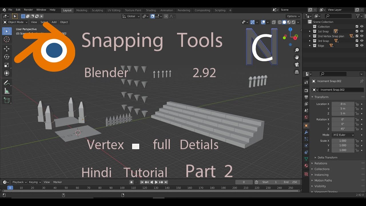 Snapping tools tutorials ( Vertex ) | Blender 2.92 | Hindi ( Part 2 ...