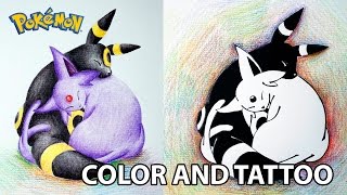 NEW! Umbreon   Espeon DRAWING - COLOR AND TATTOO STYLE