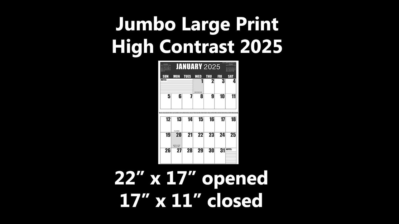 Jumbo Large Print High Contrast 2025 Wall Calendar