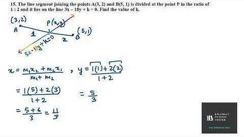 15. The line segment joining the points A(3, 2) and B(5, 1) is divided at the point P in the