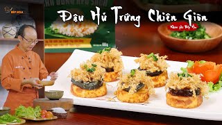 Cách làm Đậu hủ chiên giòn chà bông trứng bắc thảo rất ngon (Tam long hợp thể)