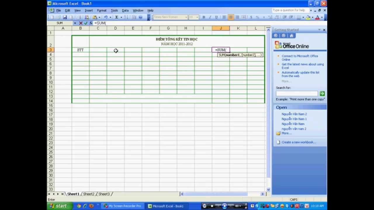 Học excel cơ bản 2003 | Basic Tạo bảng trên excel 2003