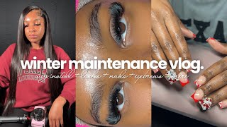 WINTER MAINTENANCE VLOG ❄ | straight wig install, lashes, wax. nails, eyebrows, shopping + more