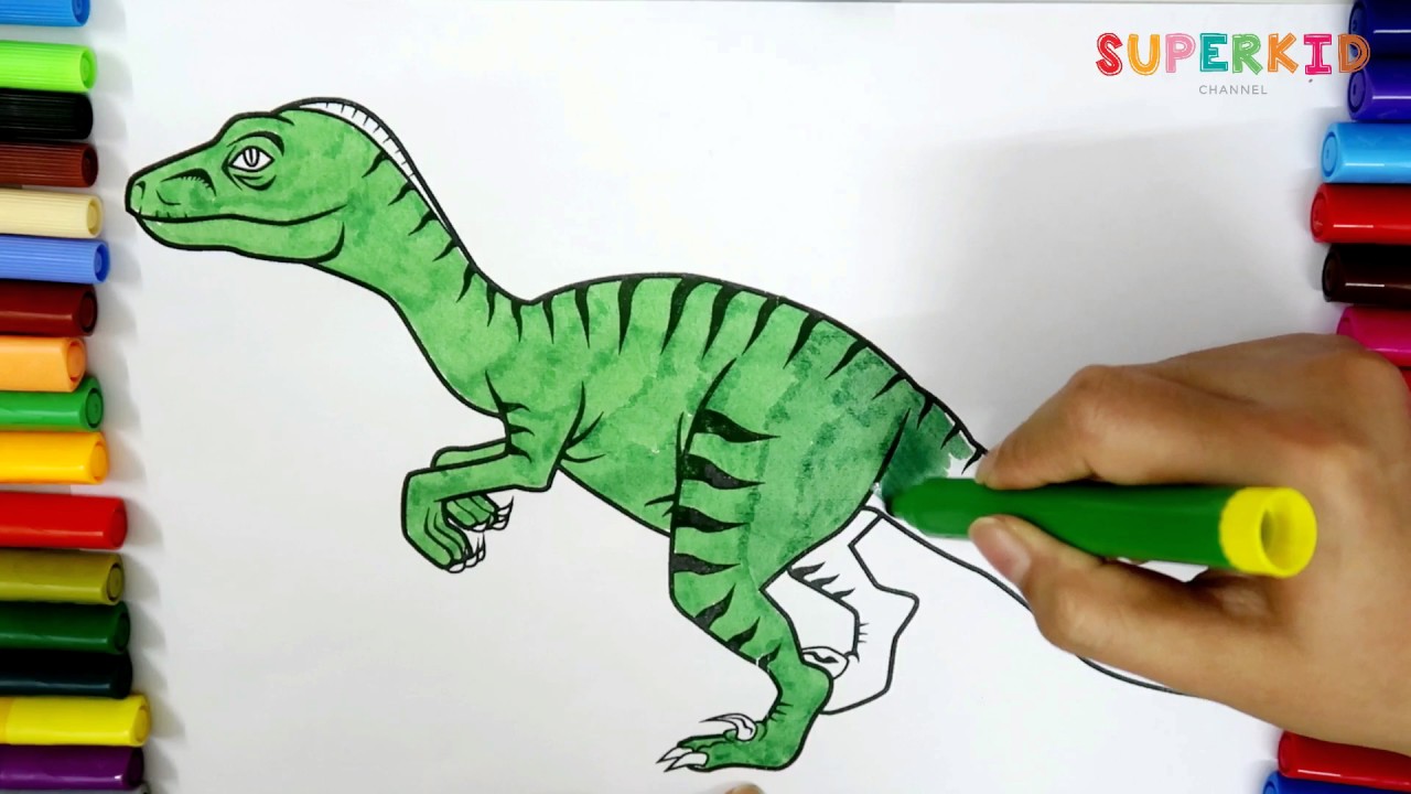 Easy coloring a Dinosaur - T-rex and Raptor Dinosaur ...