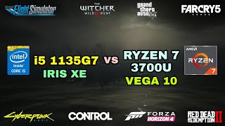 (i5 1135G7) Intel Iris Xe Graphics vs Ryzen 7 3700U Vega 10 Gaming Test ! 2021