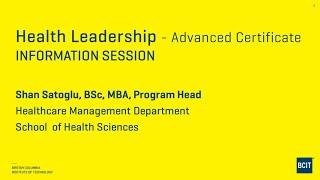 BCIT Health Leadership Online Info Session June 7, 2023