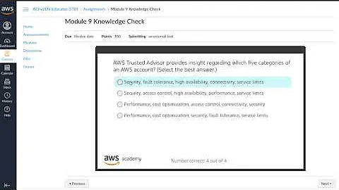 AWS Academy Cloud Foundation - Module 9 Knowledge Check - 2022 Version