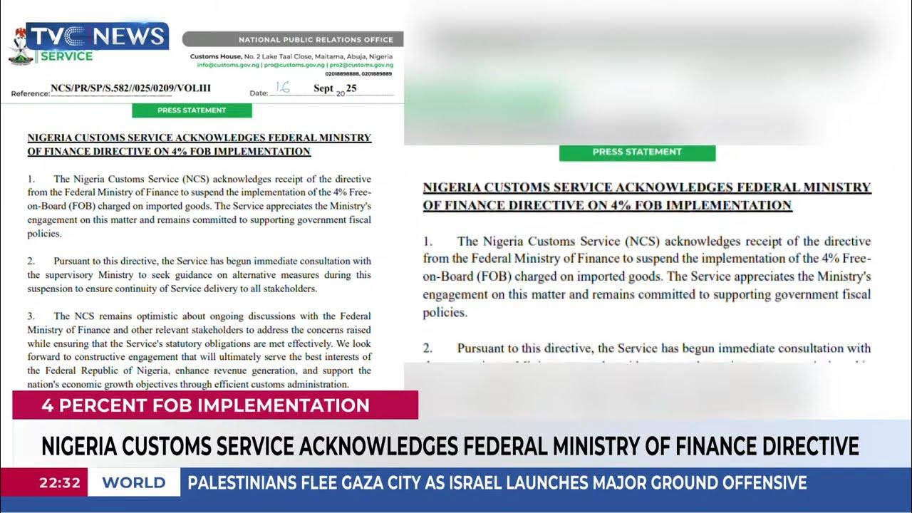 Nigeria Customs Service Acknowledges Federal Ministry Of Finance Directive