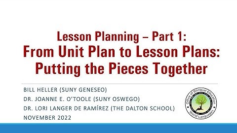 Lesson Planning Part 1 – From Unit Plan to Lesson Plans: Putting the Pieces Together