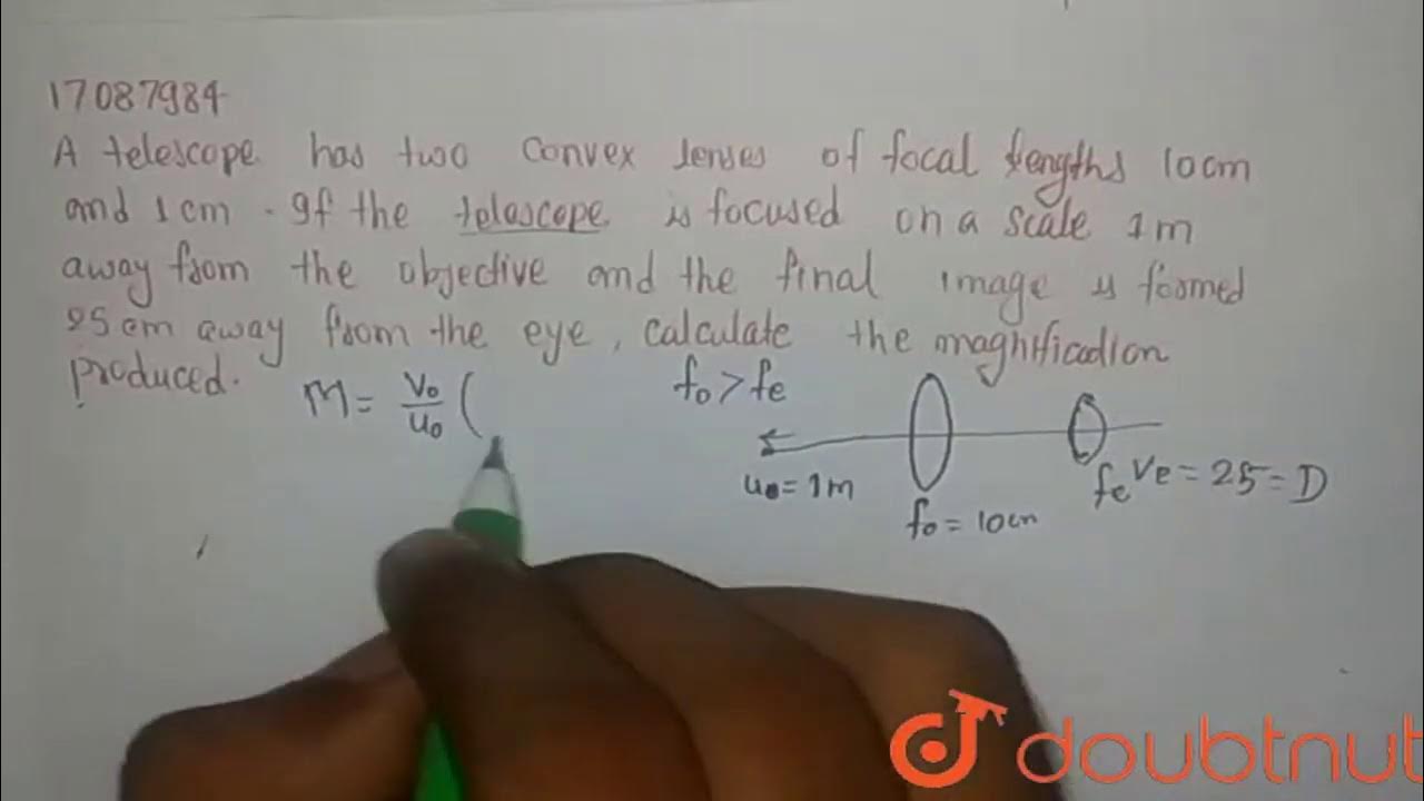 A telescope has two convex lenses of focal lengths 10 cm and 1 cm. If