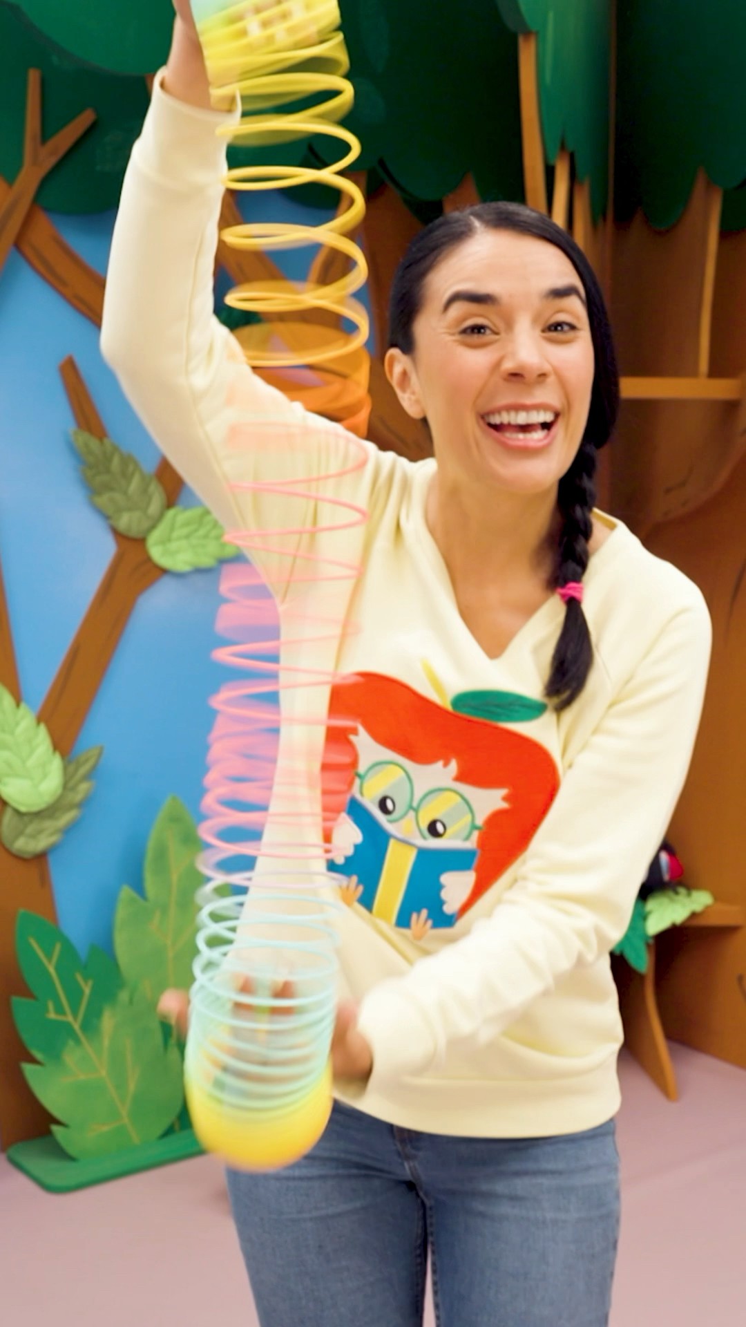 How far can the RAINBOW slinky stretch????! Easy Experiments with @CoComelonClassroom ! #shorts