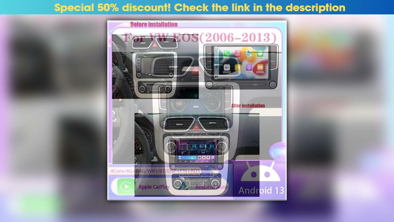 Today Only 7'' 4+64GB Car For VW EOS(2006-2013) Radio Multimedia Carplay Auto Stereo 2Din BT Revers