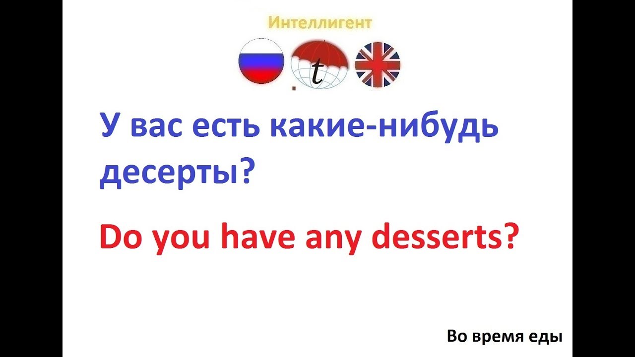 У вас есть какие нибудь десерты? Фразы на английском языке. Английский ...