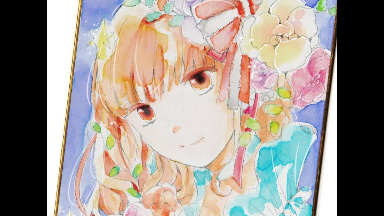 100均のミニ色紙に女の子描いてみた 水彩メイキング Watercolor Making Youtube