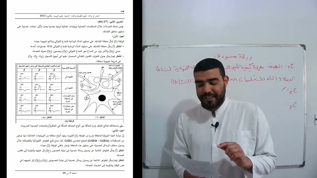 حل التمرين الثاني من الموضوع الأول باك 2022 في وحدة دور البروتينات في الاتصال العصبي