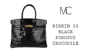 Hermès Birkin 30 Matte Black Porosus Crocodile Gold Hardware