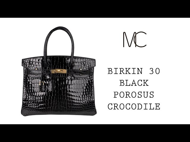 Hermes Birkin 30 Bag Black Porosus Crocodile with Gold Hardware