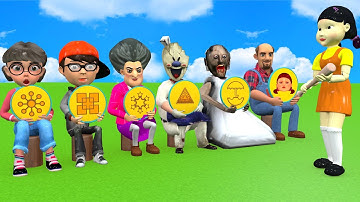 Scary Teacher 3D vs Squid Game Trying Dalgona Candy Level Max Shapes Challenge Miss T vs 5 Neighbor