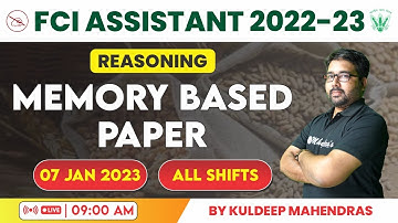 FCI AG 3 Memory Based Paper 2022-23 | FCI Reasoning Class | Kuldeep Mahendras