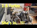 1.8 Turbo ombouw Golf MK2 (#3) | Motorblok erin hangen | drukgroep + Bak monteren