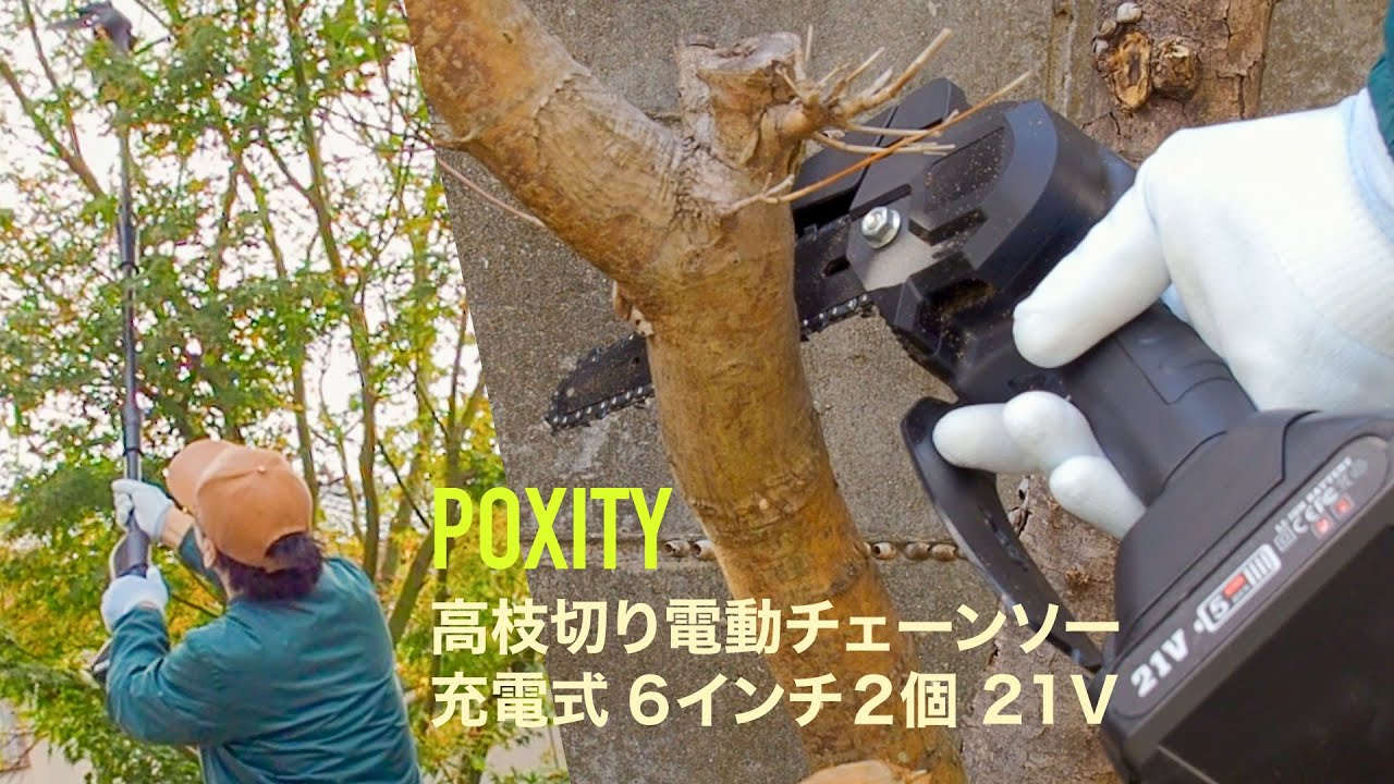 Amazonで買った高枝切】POXITY 高枝切り電動チェーンソー 充電式 Amazonで買った高枝切】POXITY 高枝切り電動チェーンソー 充電式