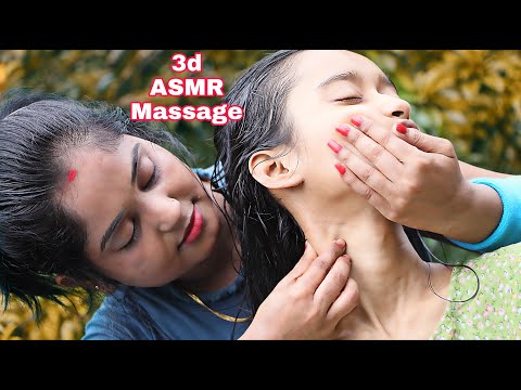 Female Massage in Green Nature With 3d ASMR Sound | Oil Head Massage With loud Neck Cracking