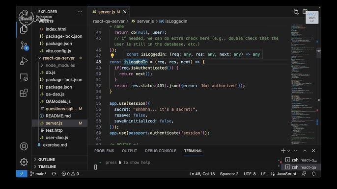 WA1-2023-L28: Authentication exercise with Passport.js and React. Closing remarks. - YouTube