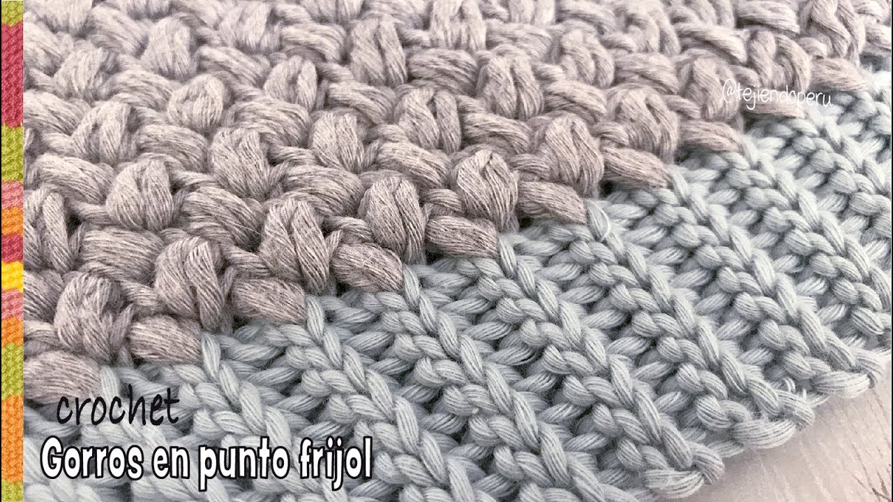 Gorros en punto frijol a crochet en 3 tallas / Tejiendo Perú 😃