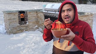 SNOW DAY + Noodles Soup || Blizzard Wai Wai Noodles || Cooking Outside in Snow