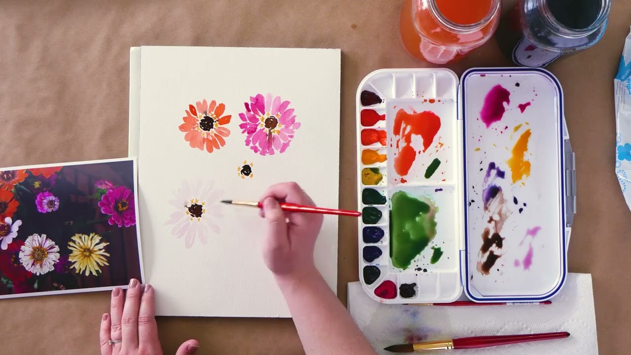 How to Paint Watercolor Zinnias for Beginners | Easy Floral Tutorial