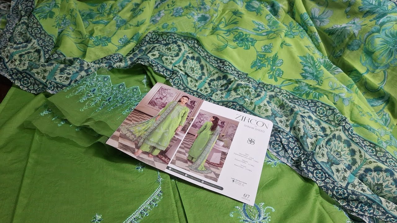 FRESH VIBES💟EID BLESSINGS BREEZY💜 FRESH ZIRCON BY SANAM SAEED EMBROIDERY 3PIECE WITH CHIFFON DUPATTA