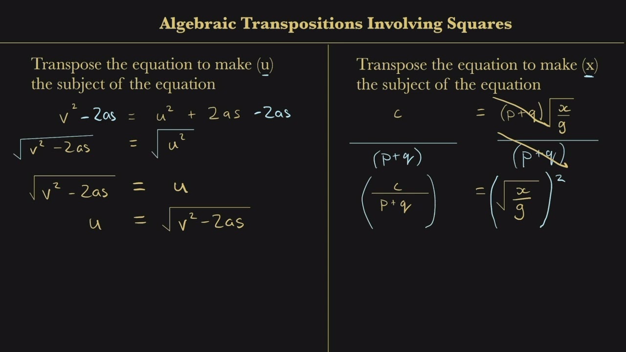 How to Transpose Equations Involving Squares and Square Roots | Step-by-Step Examples