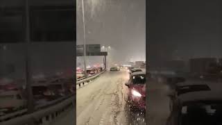 Traffic Was Stuck Due to Heavy Snowing and Someone Made a Snow Man